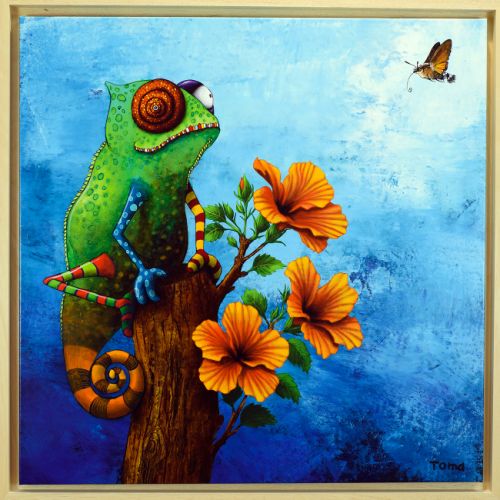 Le Caméléon et le Moro-Sphinx - 2025 -90x90 cm