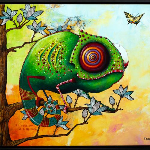 Caméléon et le Machaon - 2024 - 100x120 cm